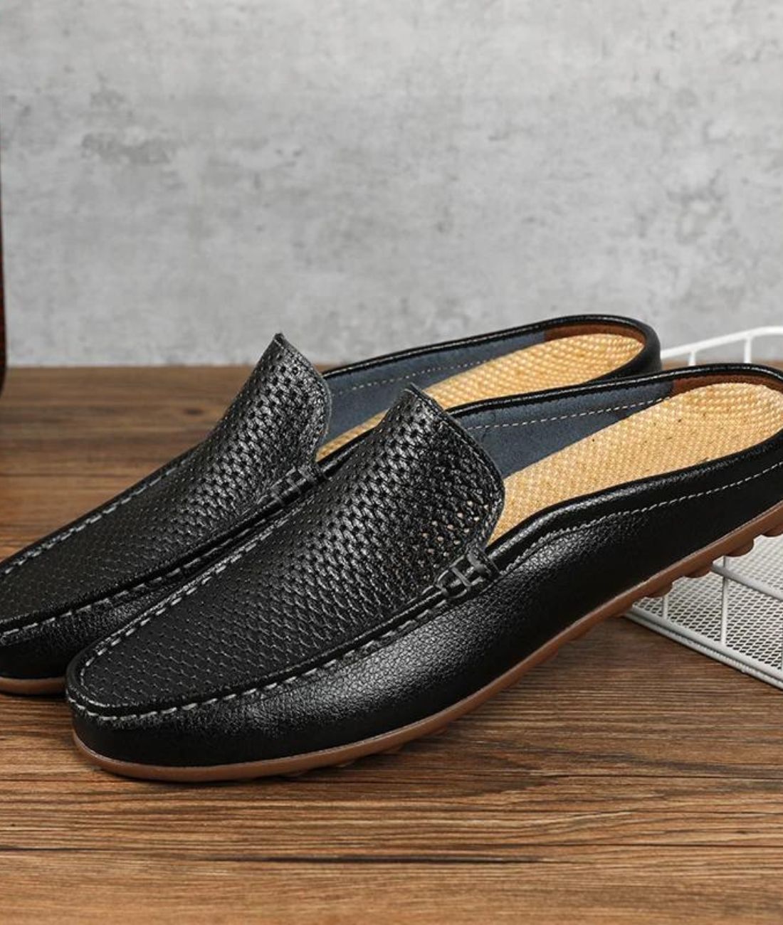 Mocassin Mule en Effet cuir Synthétique Noir Profond – Homme