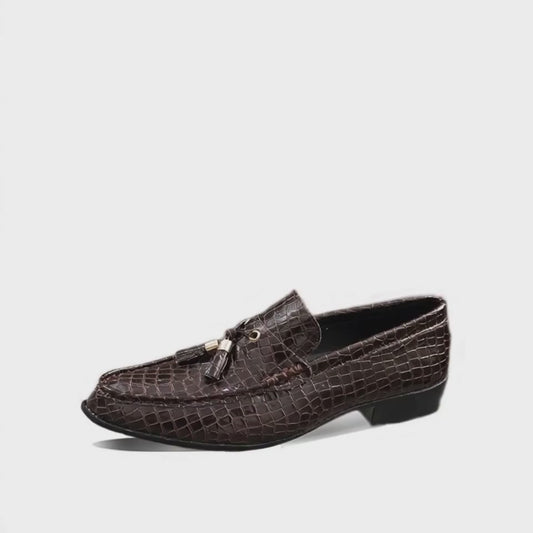 Mocassin à Gland Cuir Crocodile - Marron