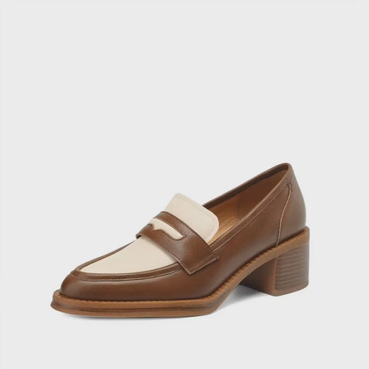 Mocassin Talon Mi-Haut - Marron & Blanc