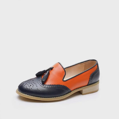 Mocassin Femme Cuir Bicolore à Pampilles