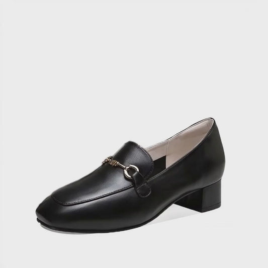 Mocassin Cuir Noir Femme à Talon 4 cm