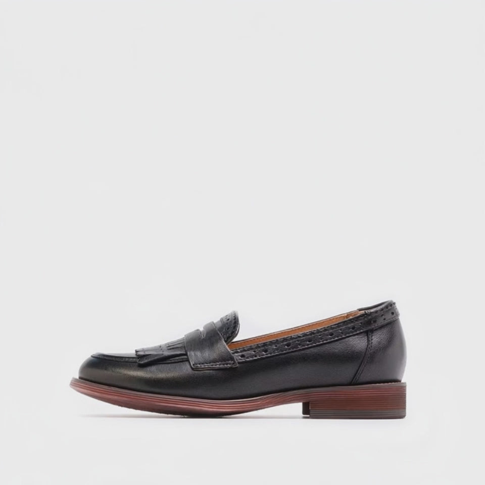 Mocassins à Franges en Cuir pour Femme - Noir - video