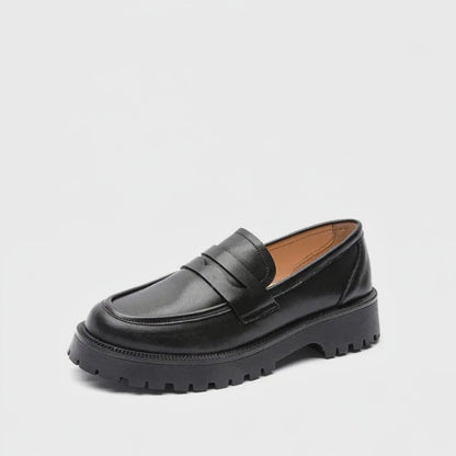 Mocassins Femme Compensé Rétro Cuir Britanique - Noir - video