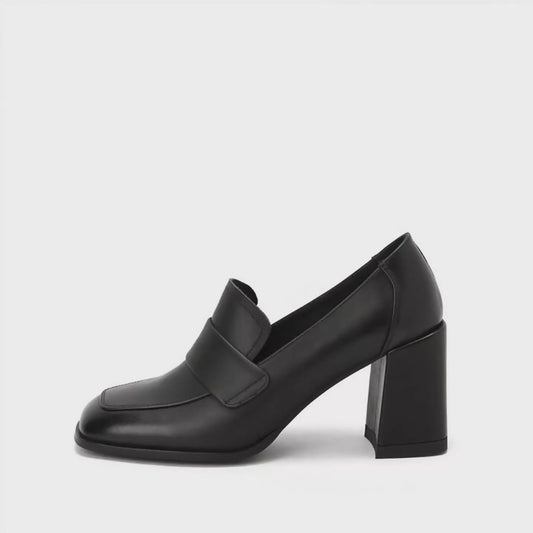 Mocassin Vintage à Talon 7 cm en Cuir - Noir