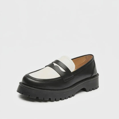 Mocassins Femme Compensé Rétro Cuir - Noir & Blanc - video