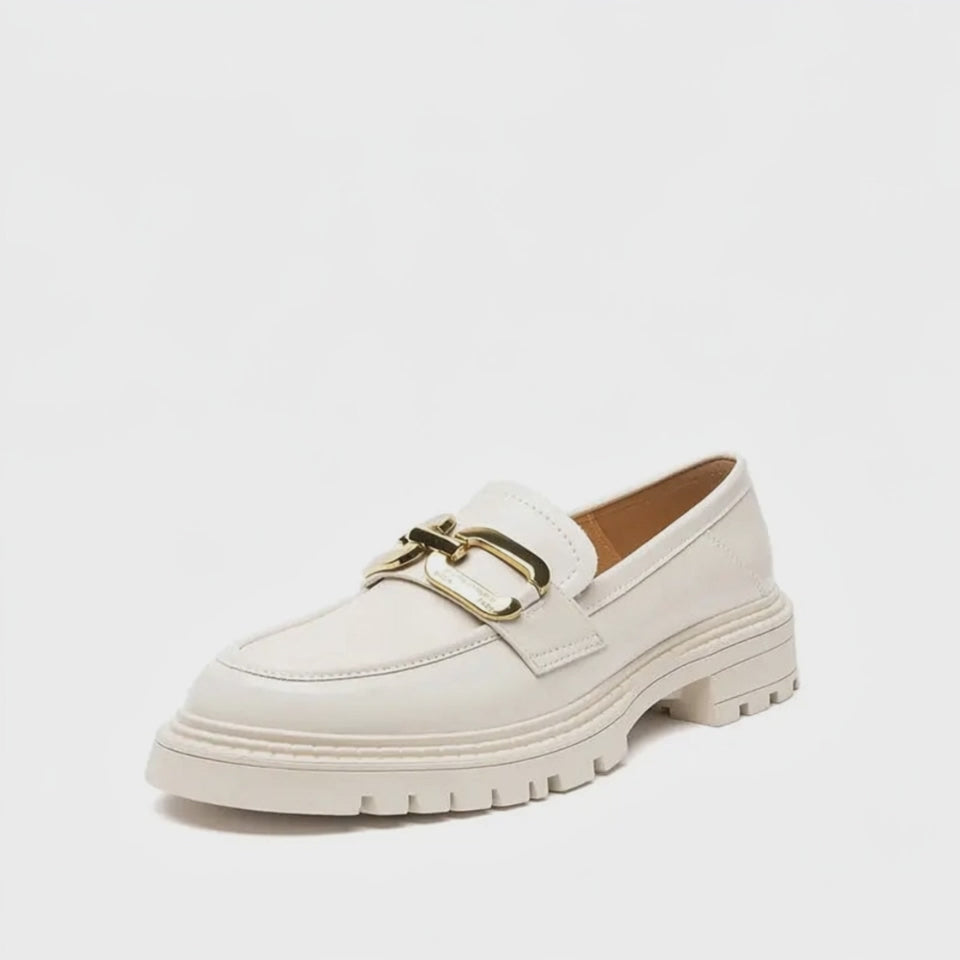 Mocassins Femme Compensé Rétro Cuir - Blanc - video