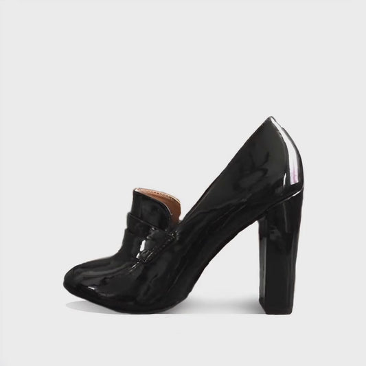 Mocassin à Talon Haut en Cuir Verni Noir – Femme