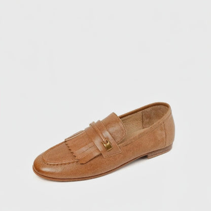 Mocassins à Franges en Cuir pour Femme - Camel - video